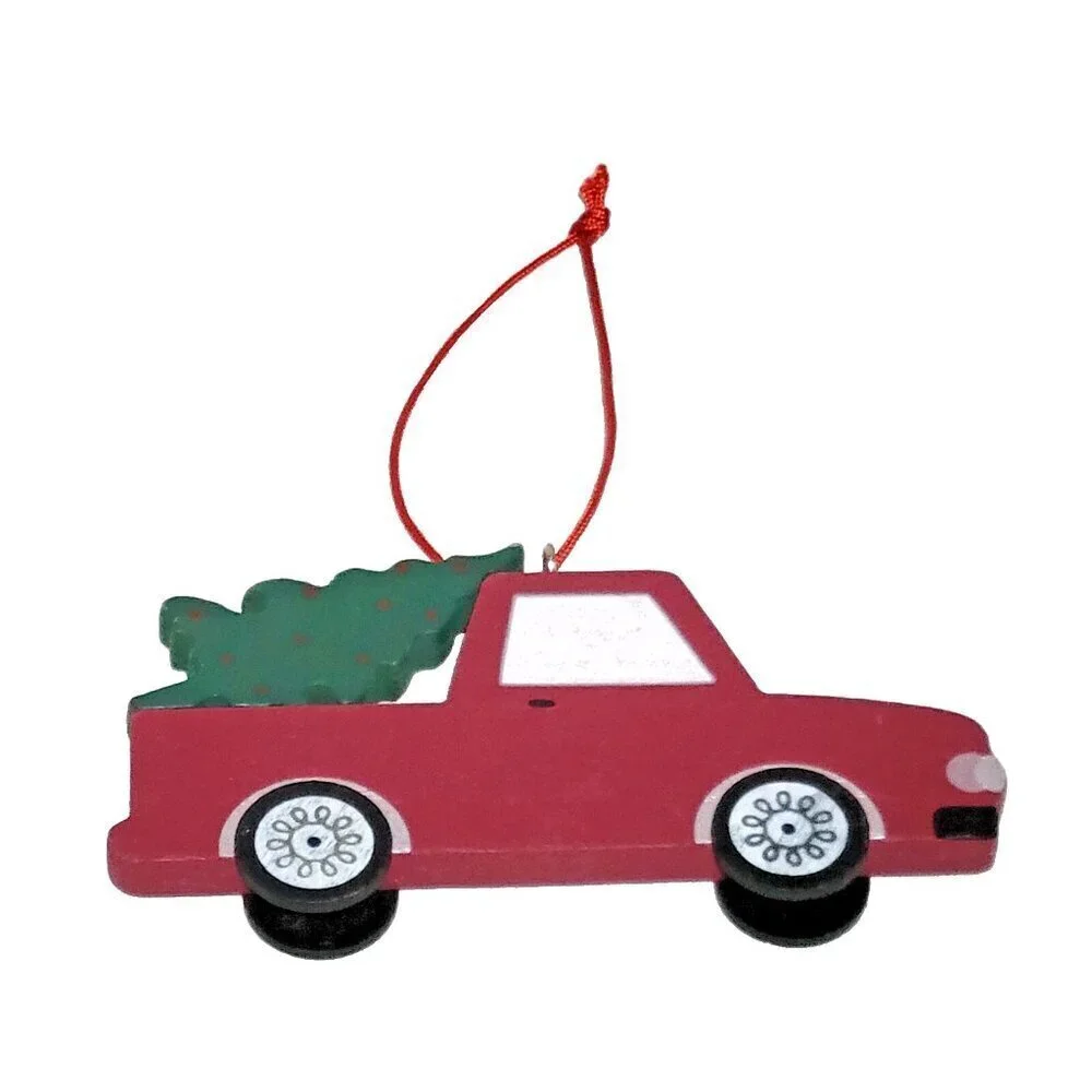 Red Truck Christmas Tree Christmas Ornament Wood